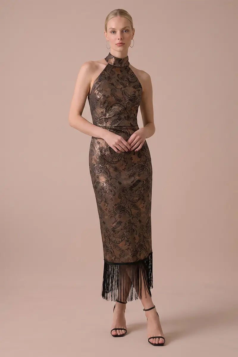 Paisley Fringe Midi Dress in Multi