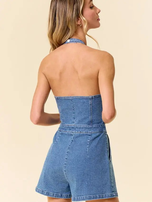 "Indie" Halter Denim Romper