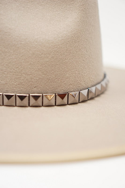 The Billie Wool Hat in Taupe w/ Studded Trim