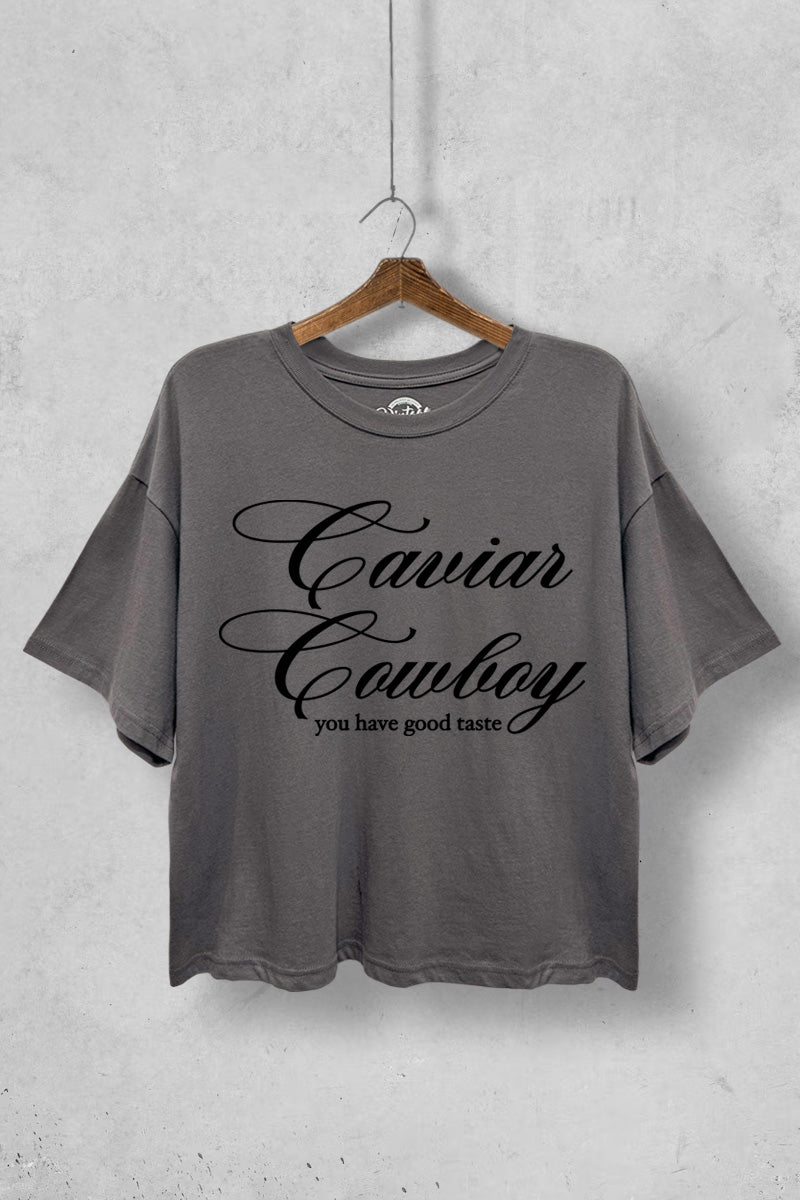 FINAL SALE!! Cowboy Caviar Cropped Graphic Tee in Grey