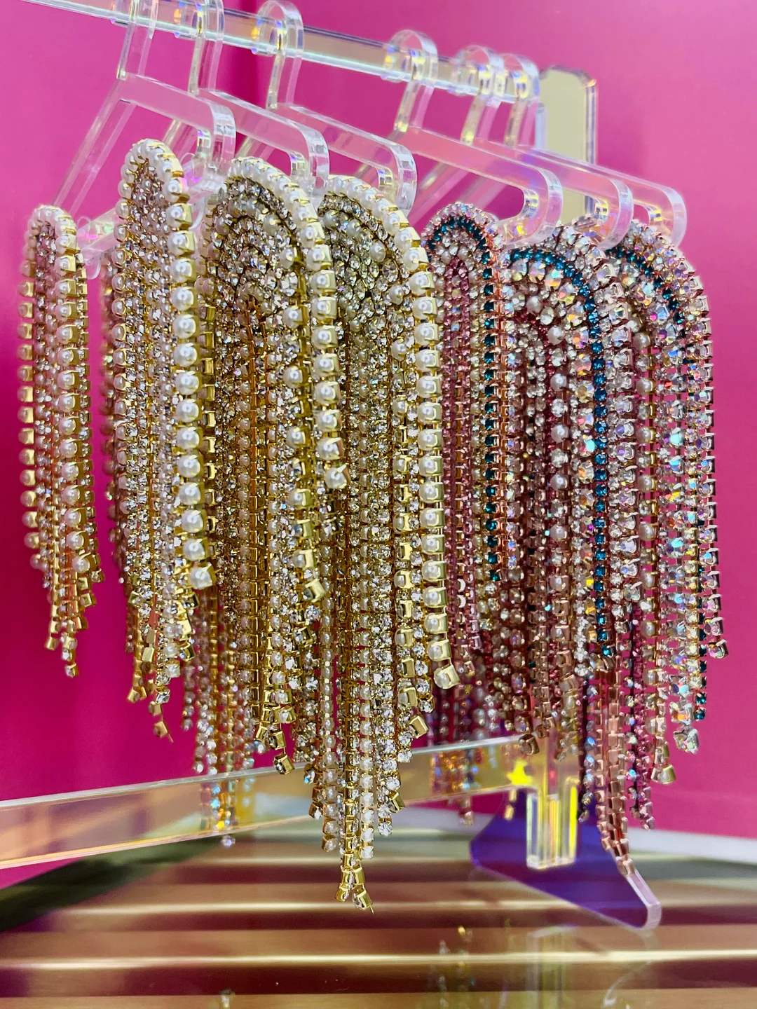 AS SEEN ON LAINEY WILSON!! Champagne & Black Crystal Jumbo Rainbow Earrings