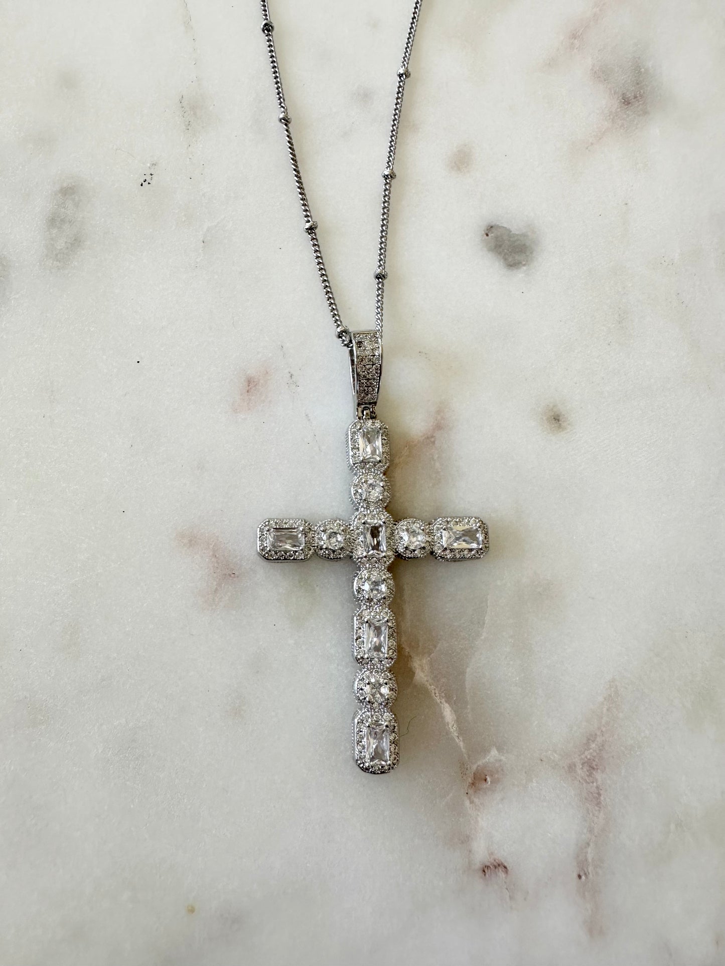 18K White Gold Filled Cross Pendant Necklace
