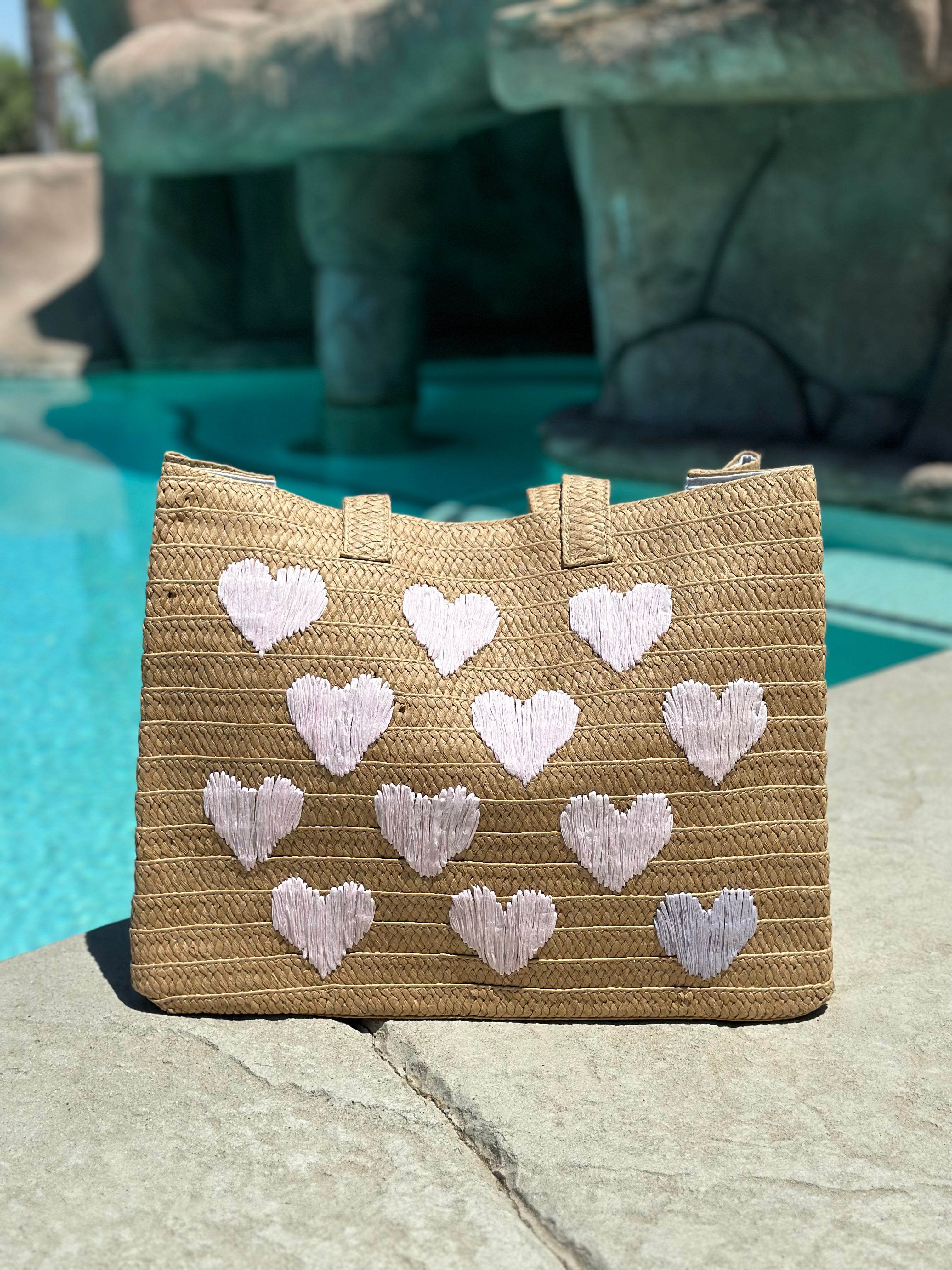 BTB Los Angeles Embroidered Heart Beach Tote Bag