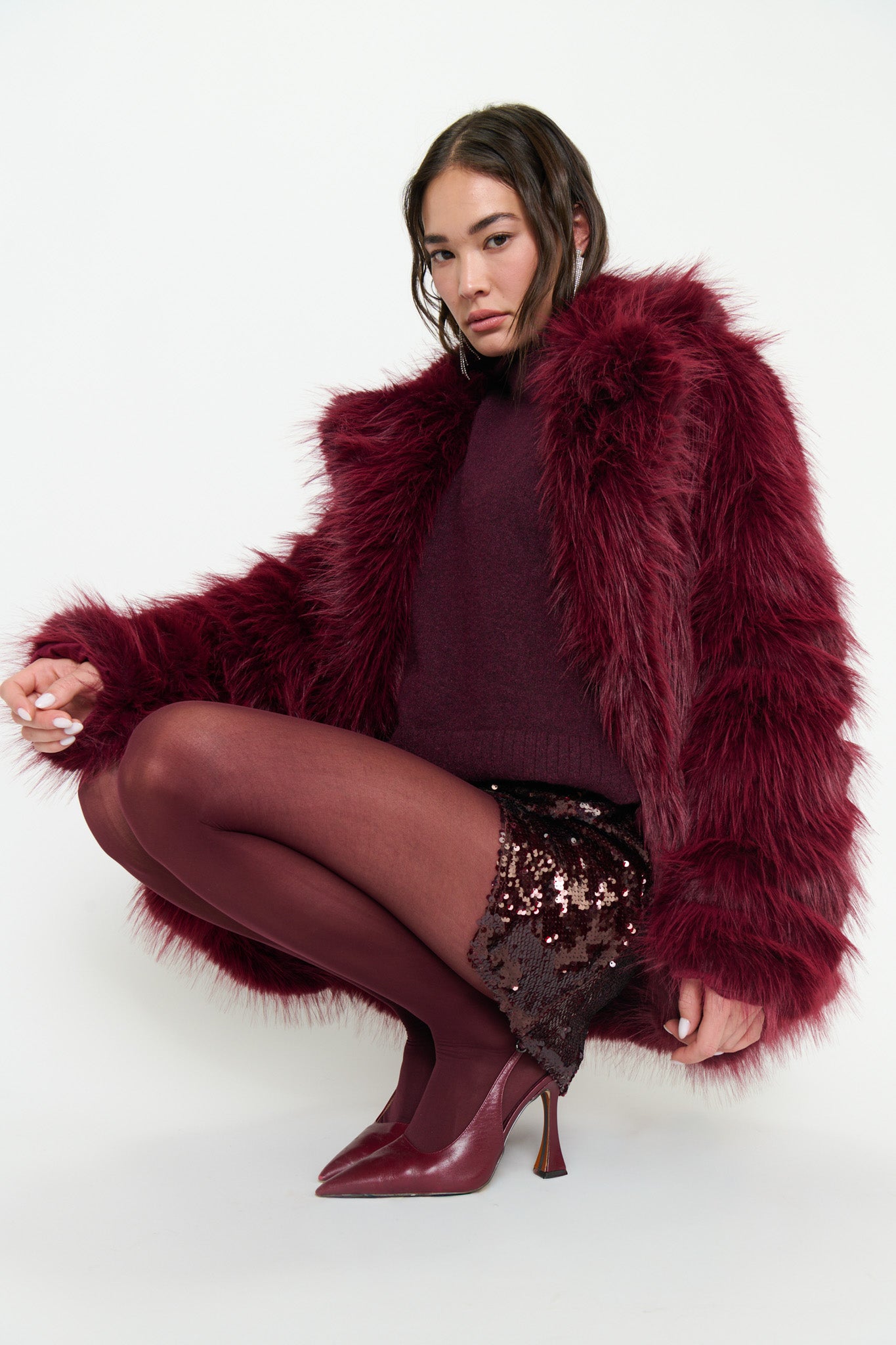 Salt Lake Faux Fur Coat - Merlot