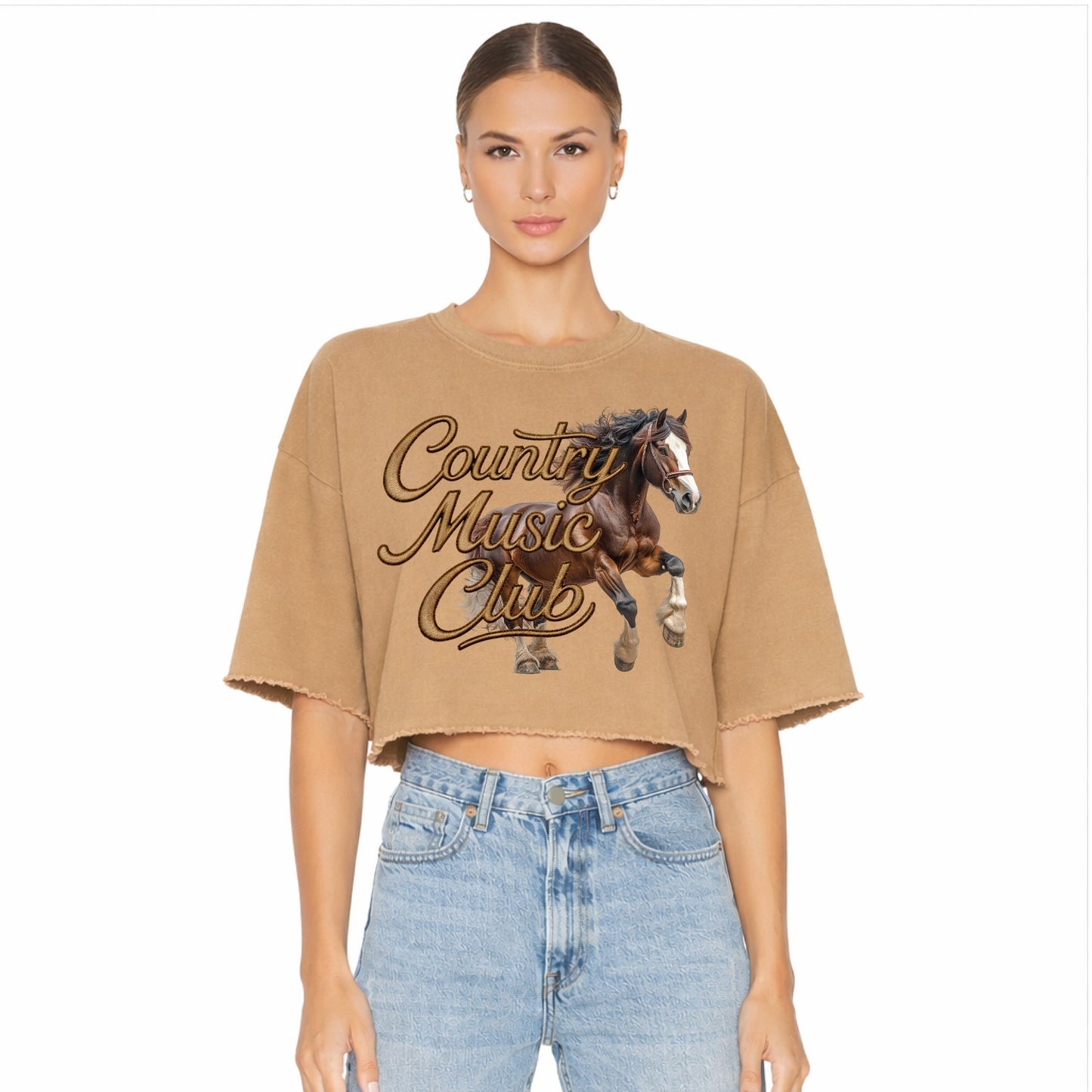 Country Music Club Cropped Sweatshirt in Camel