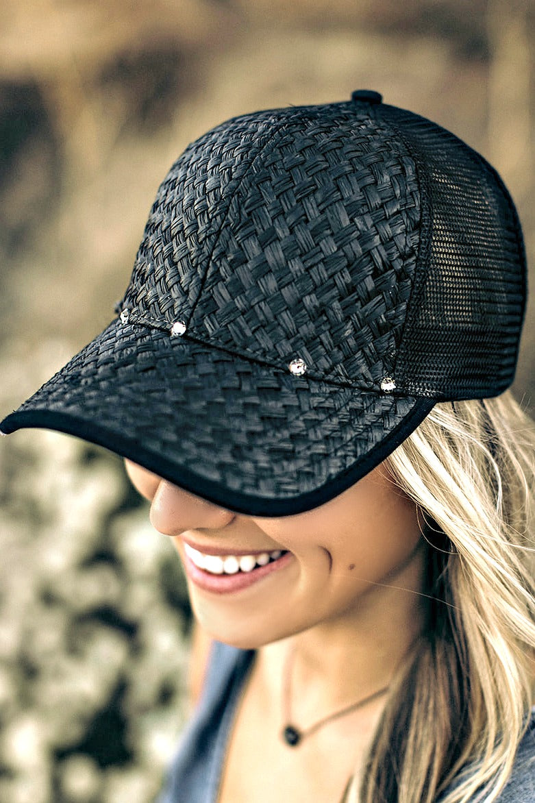 Straw and Mesh Baseball Hat - Glitzy Bella