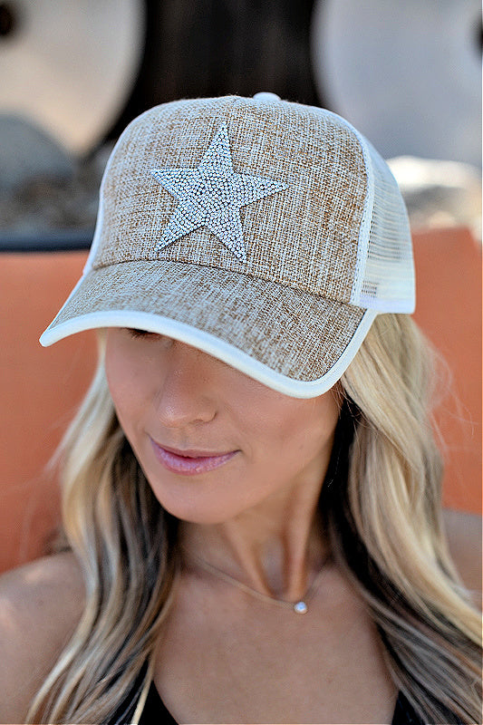 Linen Star Baseball Hat in Light Natural