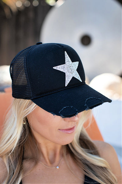 NEW!! Cotton Star Baseball Hat in Black