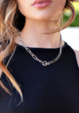 NEW!! Crystal Baguette and Link Necklace in Silver w/ Black Crystal