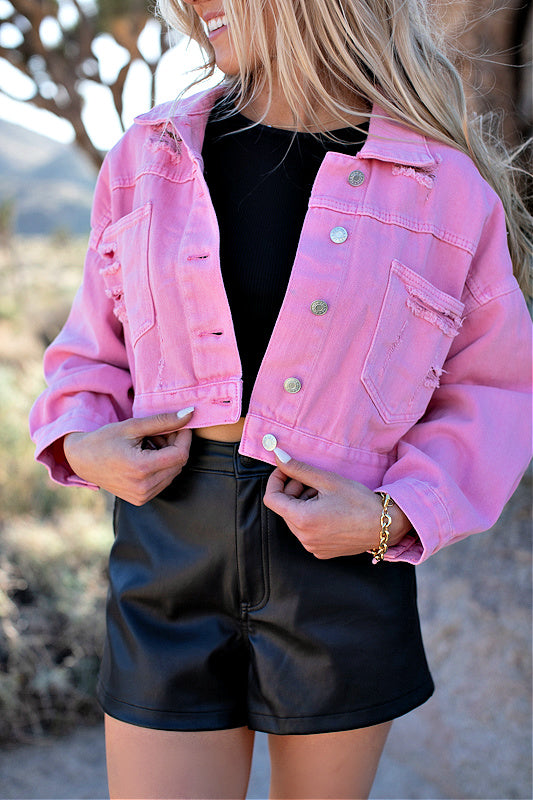 Rhinestone Denim Jacket in Pink