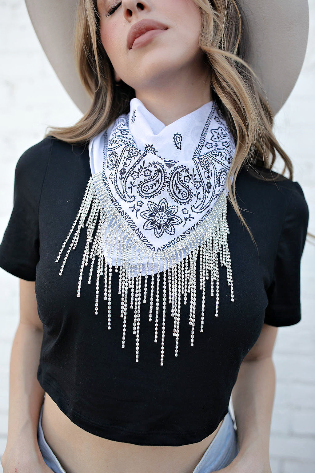 AS SEEN ON BRITT HORTON!! Crystal Fringe Bandana in White