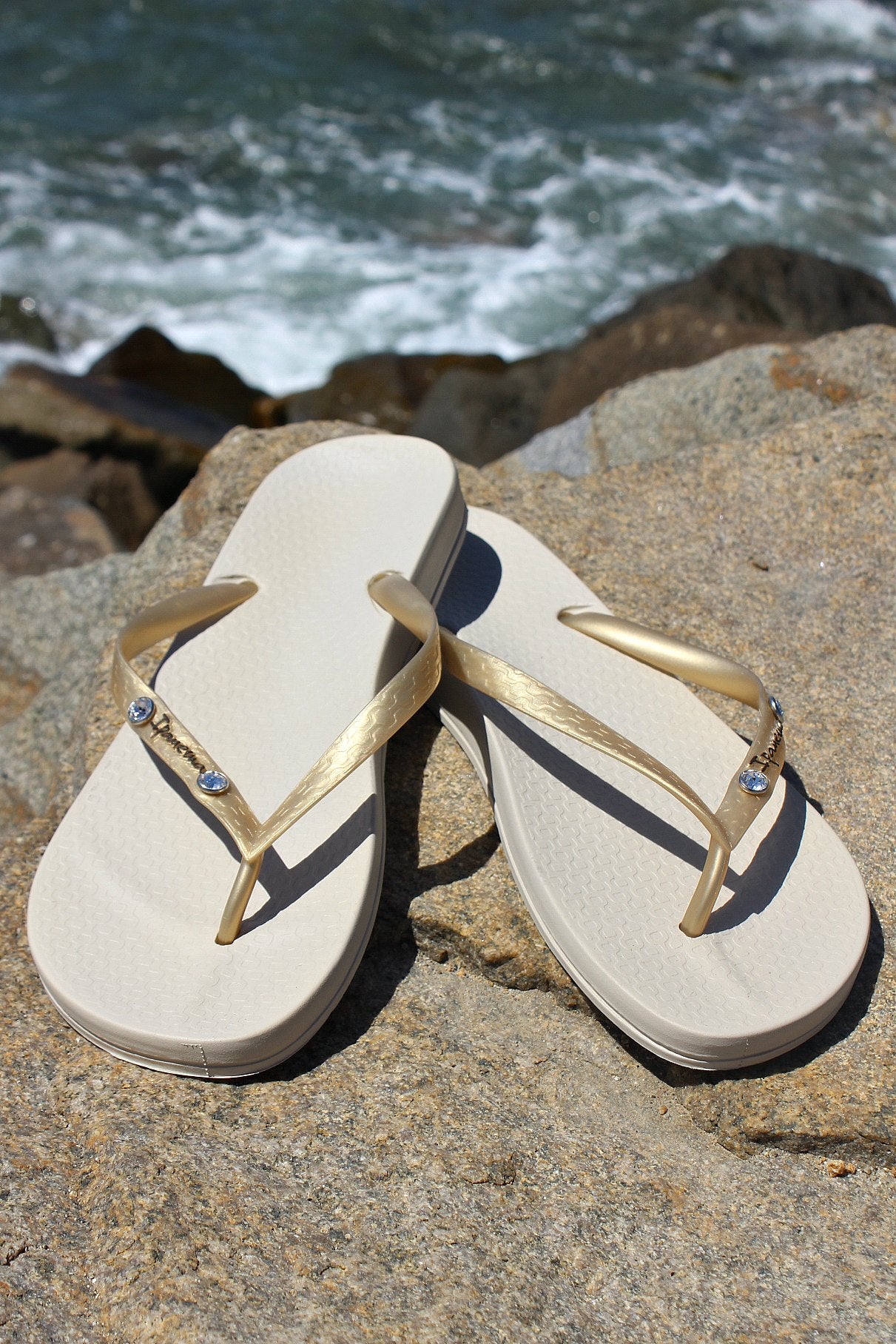 FINAL SALE!! Ipanema Beige/Gold Flip Flop w/ Swarovski Crystals