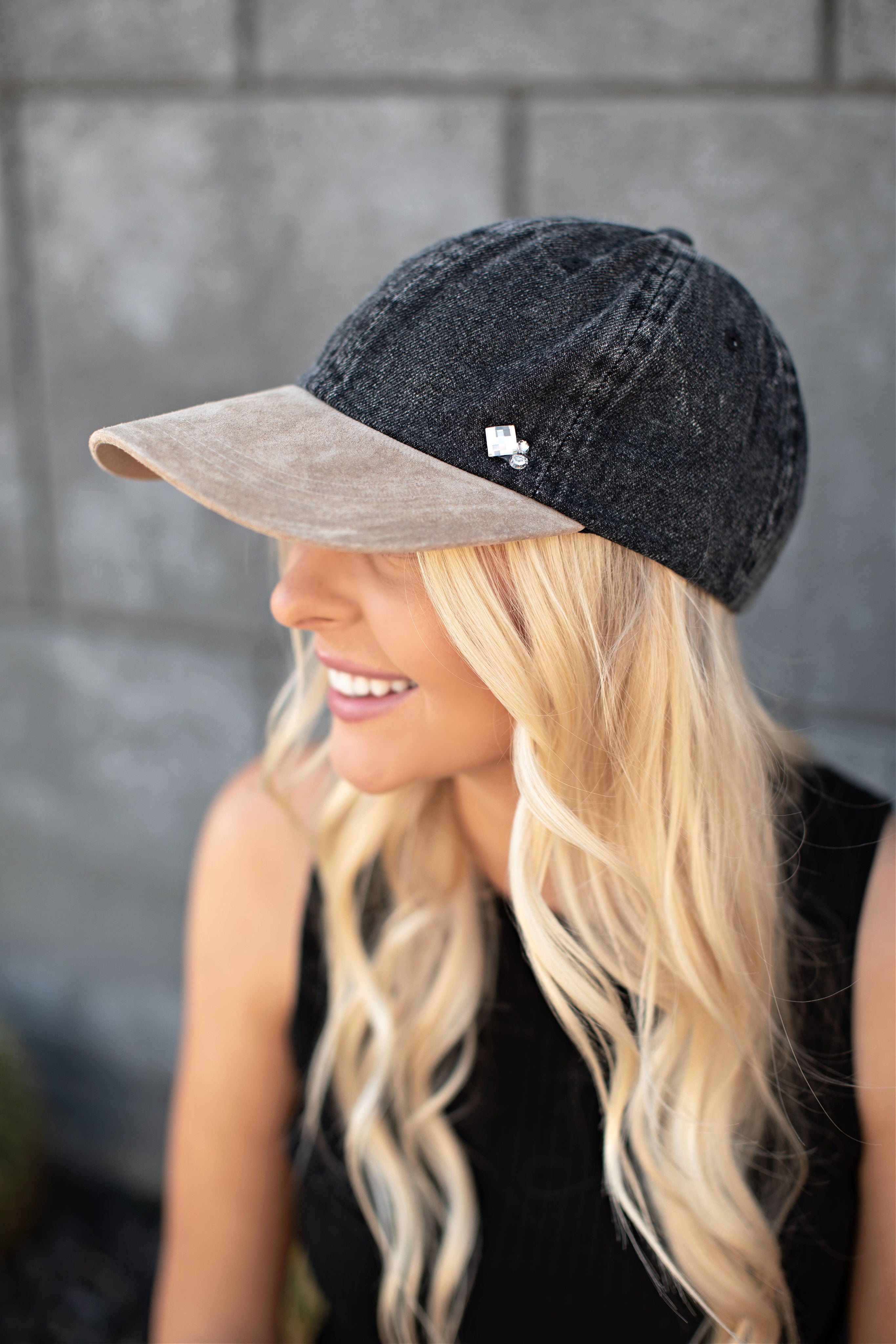 Denim & Faux Suede Ball Cap in 2 Colors – Glitzy Bella