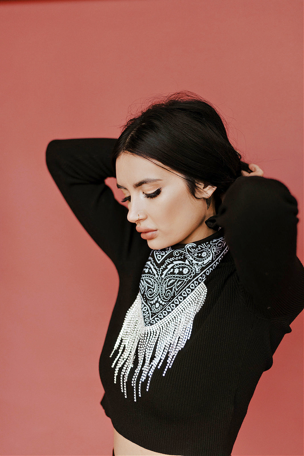 NEW!! Crystal Fringe Bandana in Black