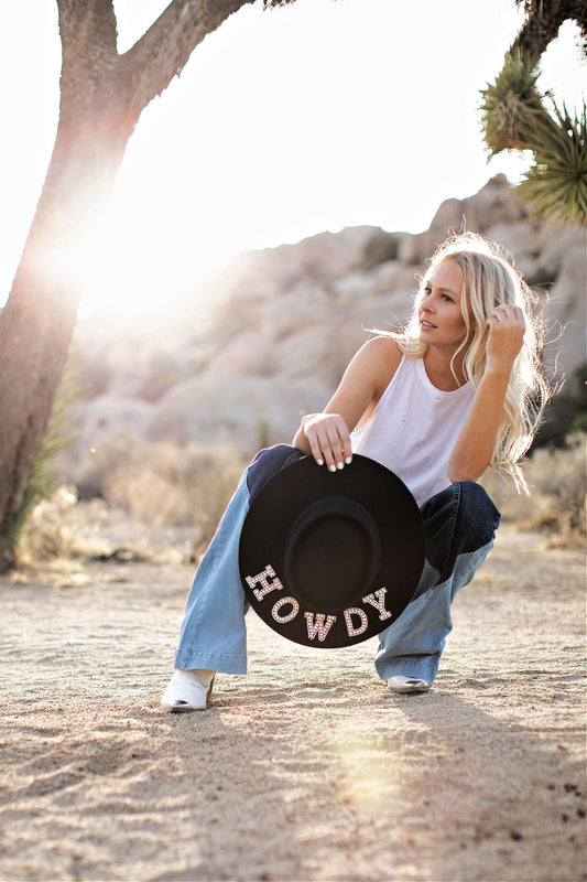 FINAL SALE!! "Howdy" Wool Hat in Black in 2 Styles (6685329916092)