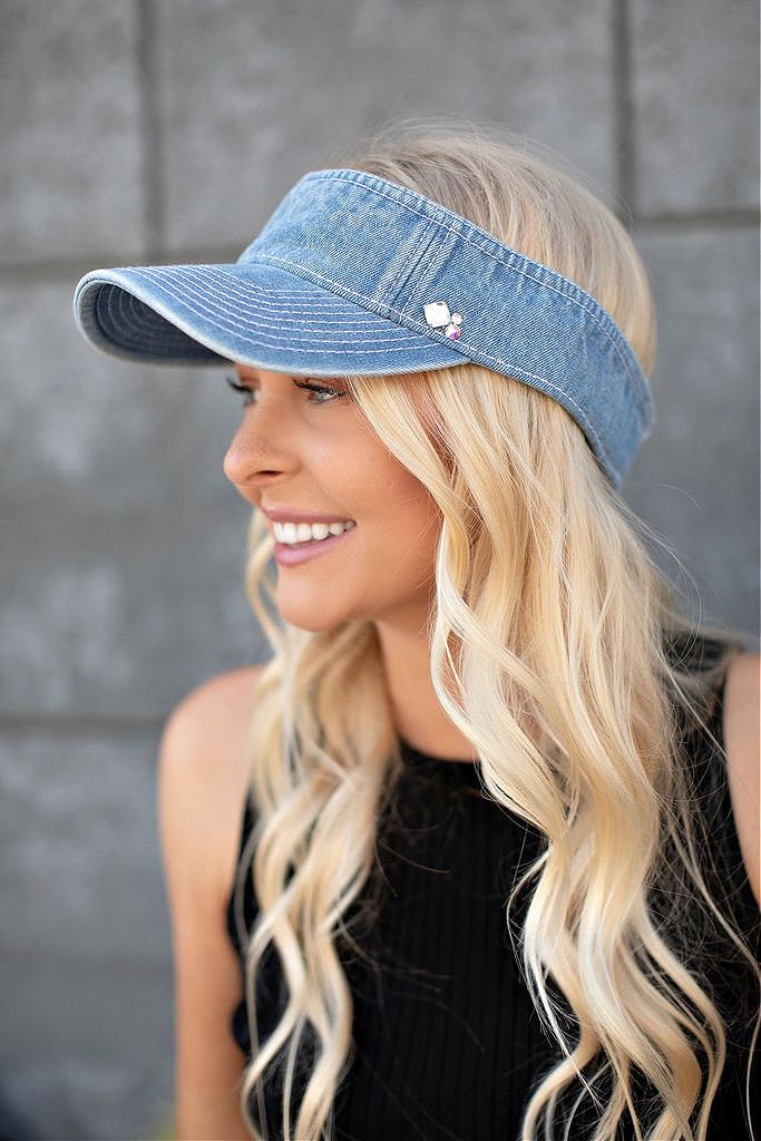 NEW Washed Cotton Denim Visor Glitzy Bella