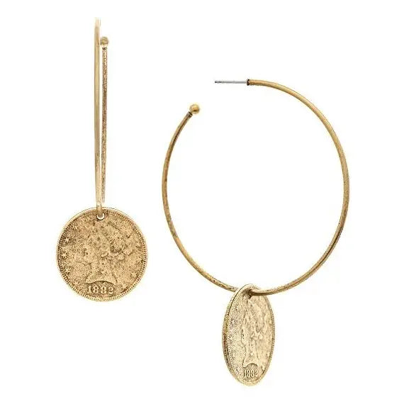 Gold Coin Hoop Earrings