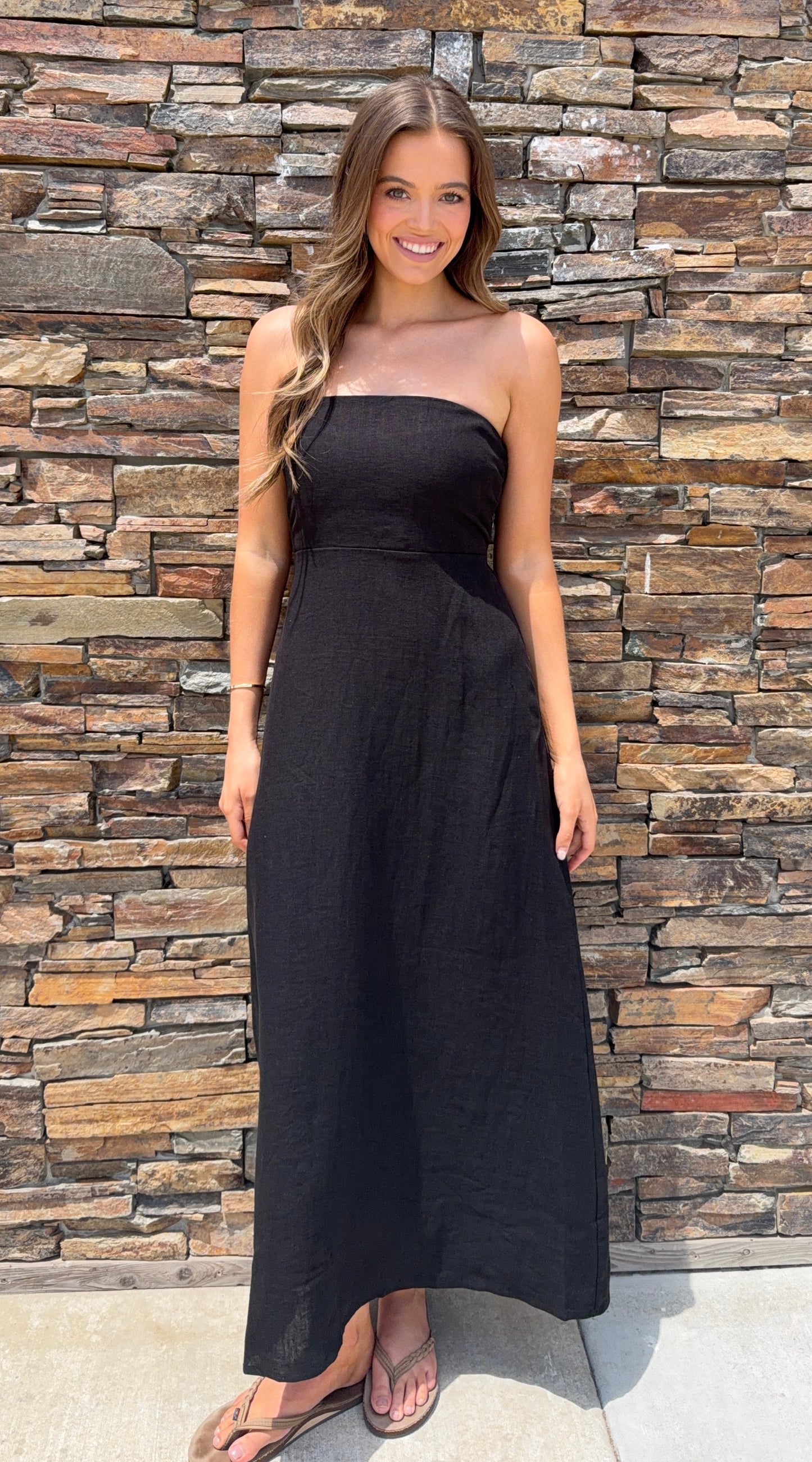 Olivia Black Linen Maxi Dress
