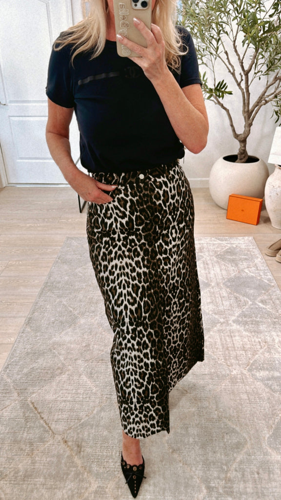 NEW!! The Leopard Lauren Denim Midi Skirt