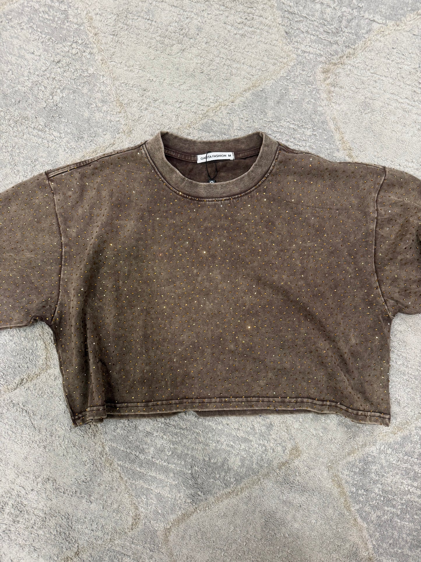 NEW!! "Brooklyn" Acid Wash Cropped Rhinestone Tee in 3 Colors