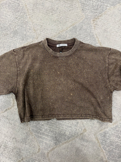 NEW!! "Brooklyn" Acid Wash Cropped Rhinestone Tee in 3 Colors