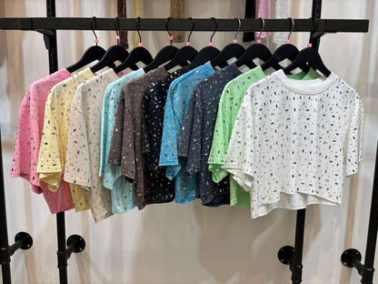 AS SEEN ON CASSIDY! The “Houston" Cropped Rhinestone Tee in 5 Colors - PRE ORDER