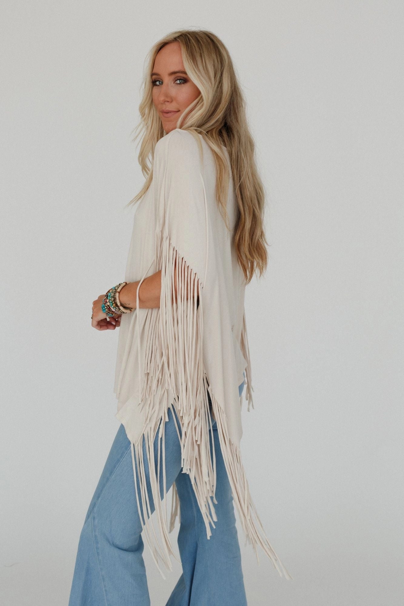 Oversized Fringe Top in Cream