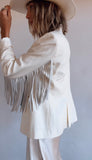 NEW!! Designer Vintage Blazer with Cowhide Fringe in Cream by Westerly - Option #1, Size Medium