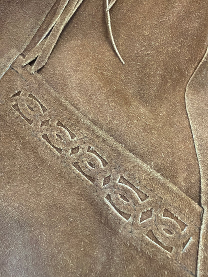 Vintage Dark Camel Suede Fringe Jacket Size Xlarge (16)
