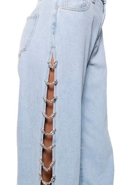 NEW!! The Lexi Denim Rhinestone Cut Out Jean (slight defect)