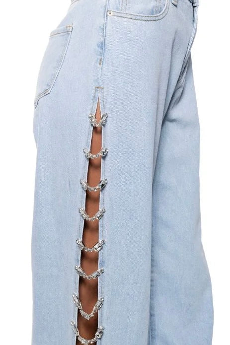 NEW!! The Lexi Denim Rhinestone Cut Out Jean (slight defect)