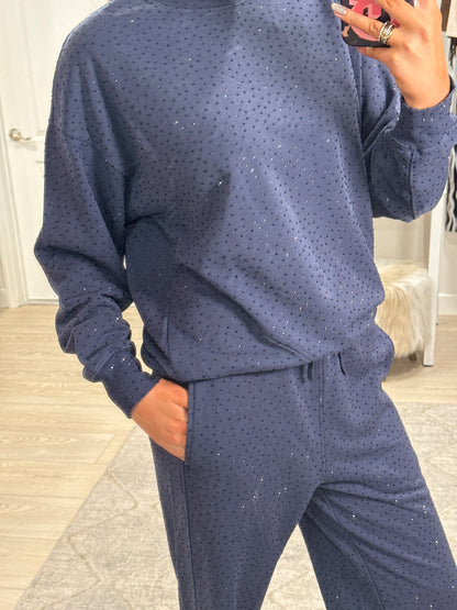 NEW!! "Off Duty" Rhinestone Sweatshirt in Navy