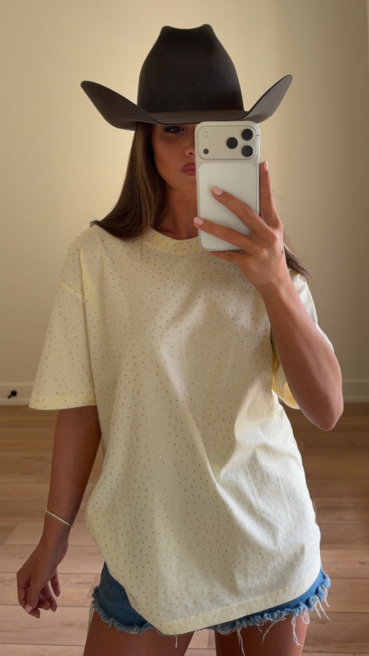 "Brooklyn" Rhinestone Tee in Yellow