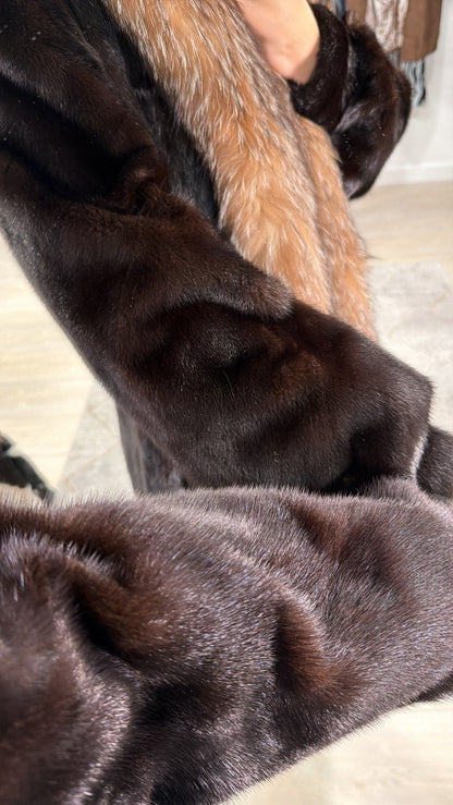 #GB12 Vintage Mahogany Mink and Crystal Fox Tuxedo Jacket