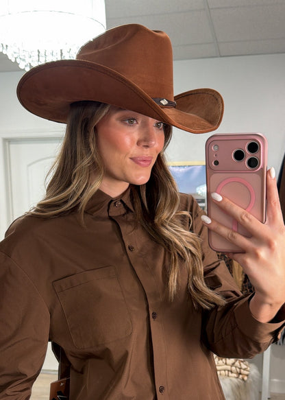 NEW!! The "Dolly" Faux Suede Cowboy Hat in Brown