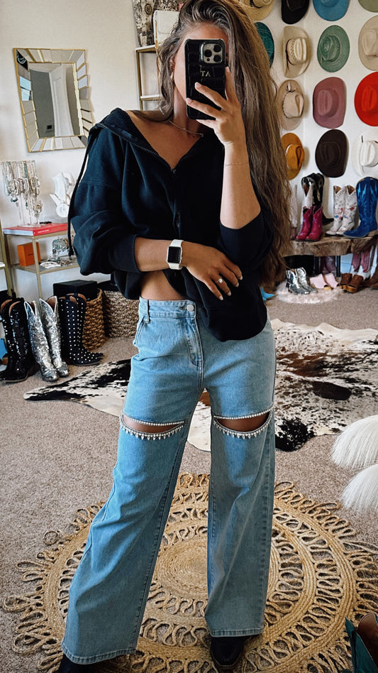 AS SEEN ON CASSIDY & MORE!! The Nikki Denim Rhinestone Slit Jean