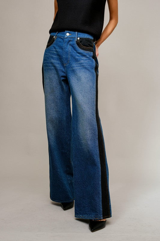 NEW!! Two-Tone Panel Wide Leg Jeans