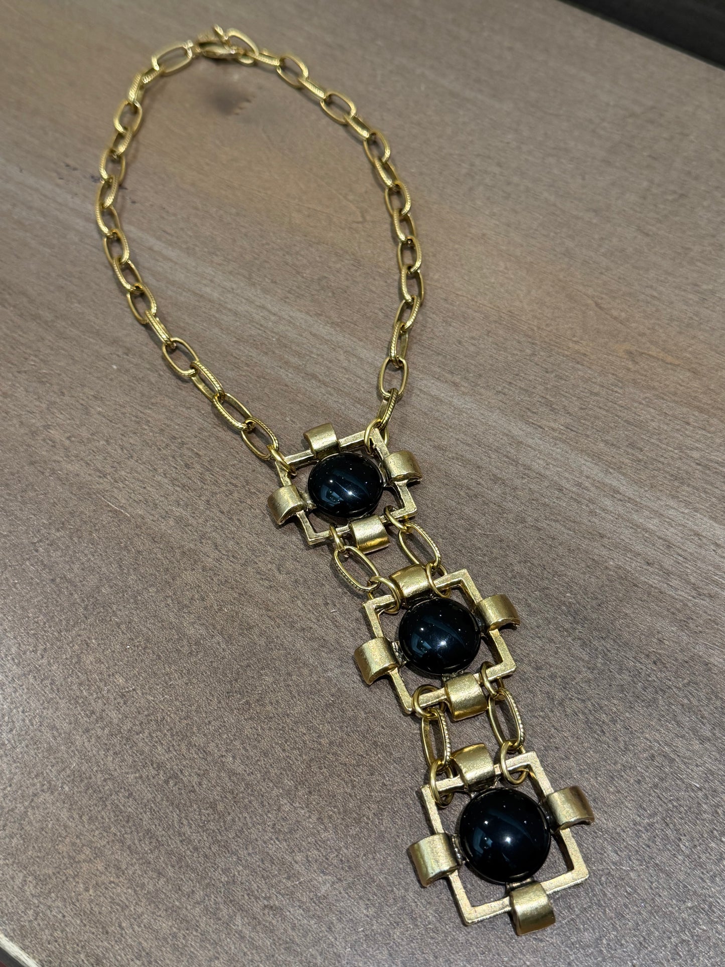 Heritage Cabachon Triple Drop Necklace in Gold & Black