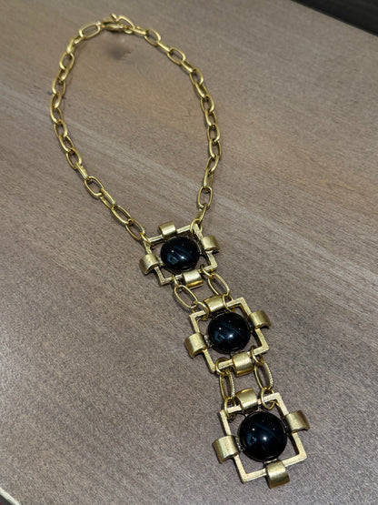 Heritage Cabachon Triple Drop Necklace in Gold & Black