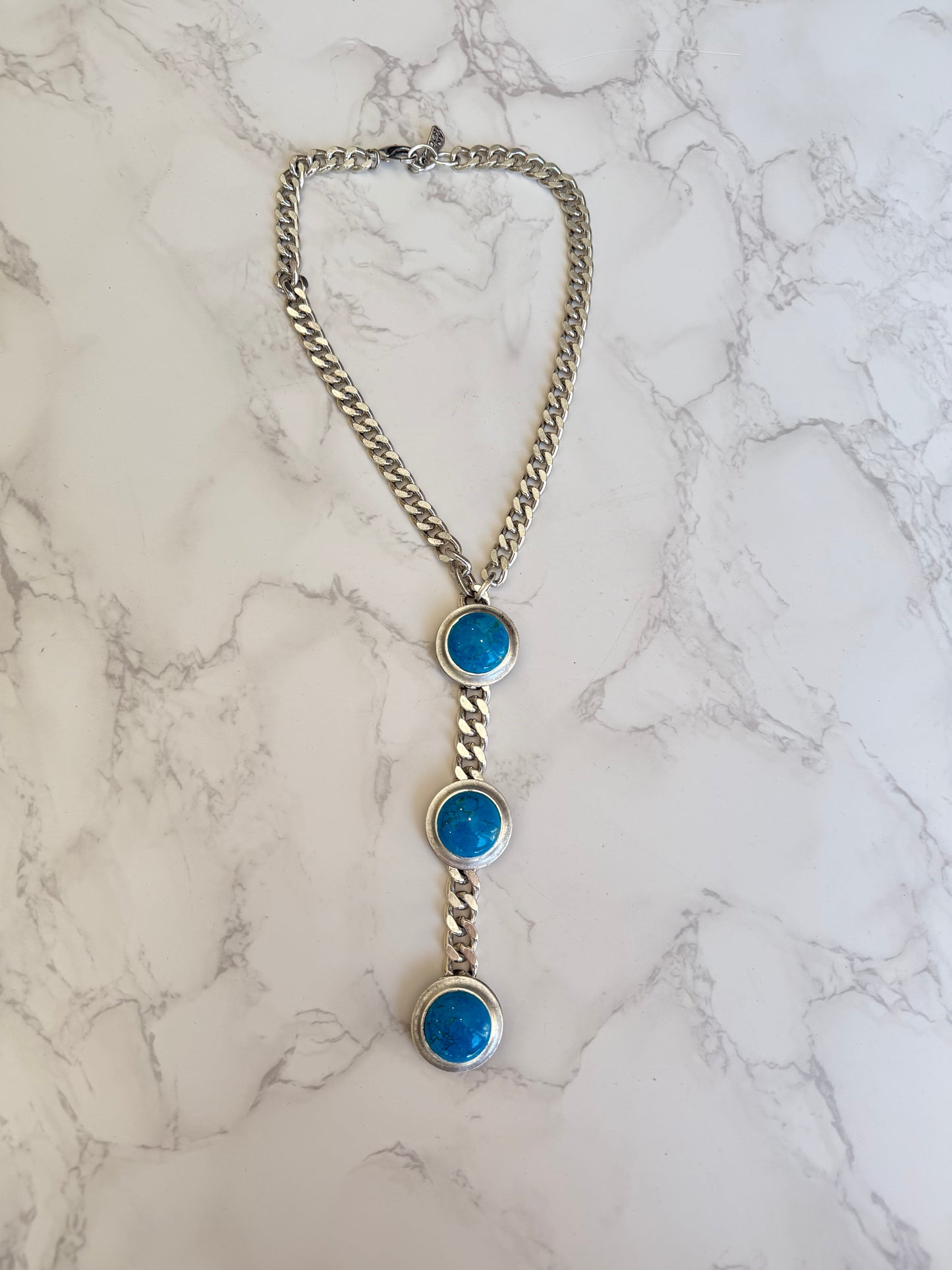 Cabachon Triple Drop Necklace in Silver