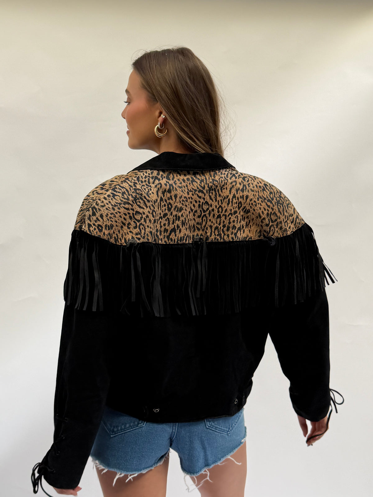 Vintage Black Suede Fringe Jacket Size Small/Medium