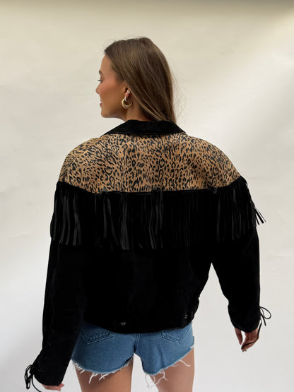 Vintage Black Suede Fringe Jacket Size Small/Medium