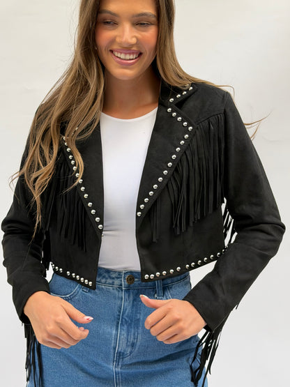 The Maverick Cropped Stud Jacket in Black