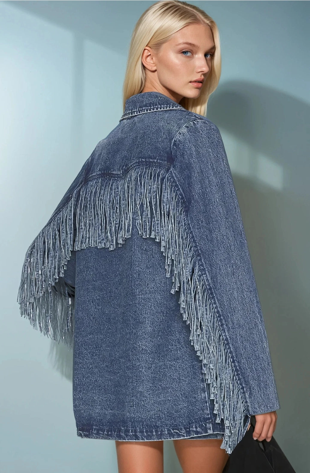 NEW!! "Status Symbol" Denim Fringe Blazer