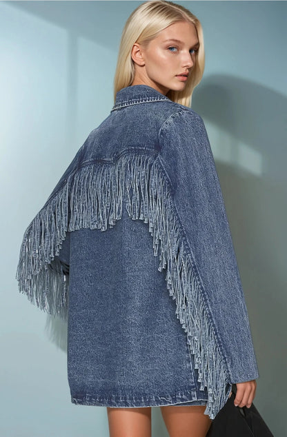 NEW!! "Status Symbol" Denim Fringe Blazer