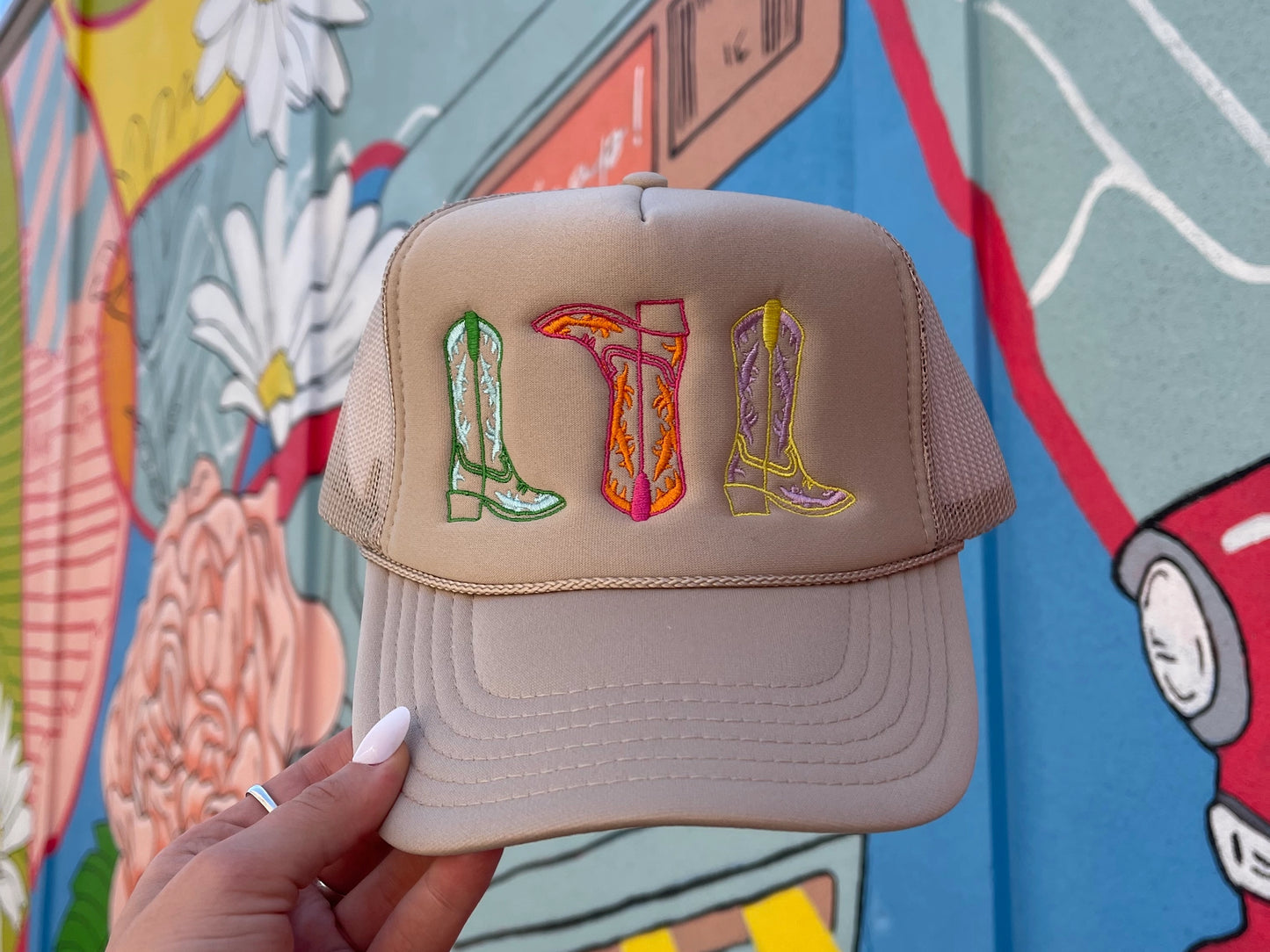 NEW!! Colorful Embroidered Cowboy Boot Hat in 3 Colors