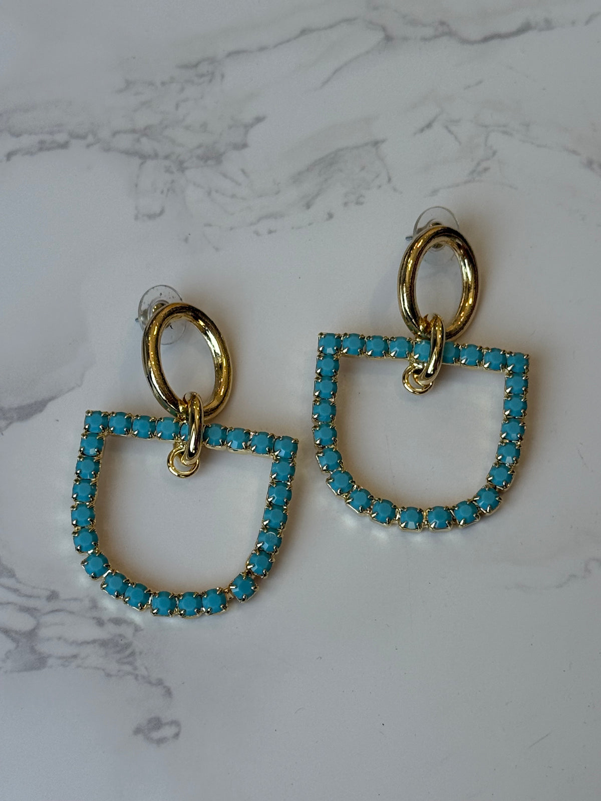 Horsebit Rhinestone Earrings Gold