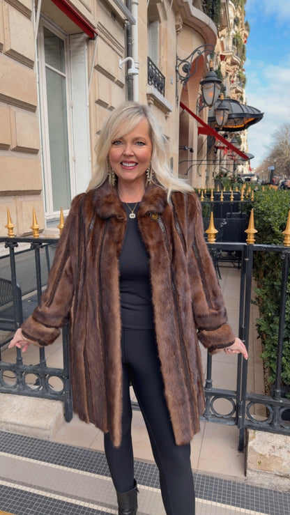 #39 Vintage Demi Buff Mink w/ Leather Details Coat Size Medium