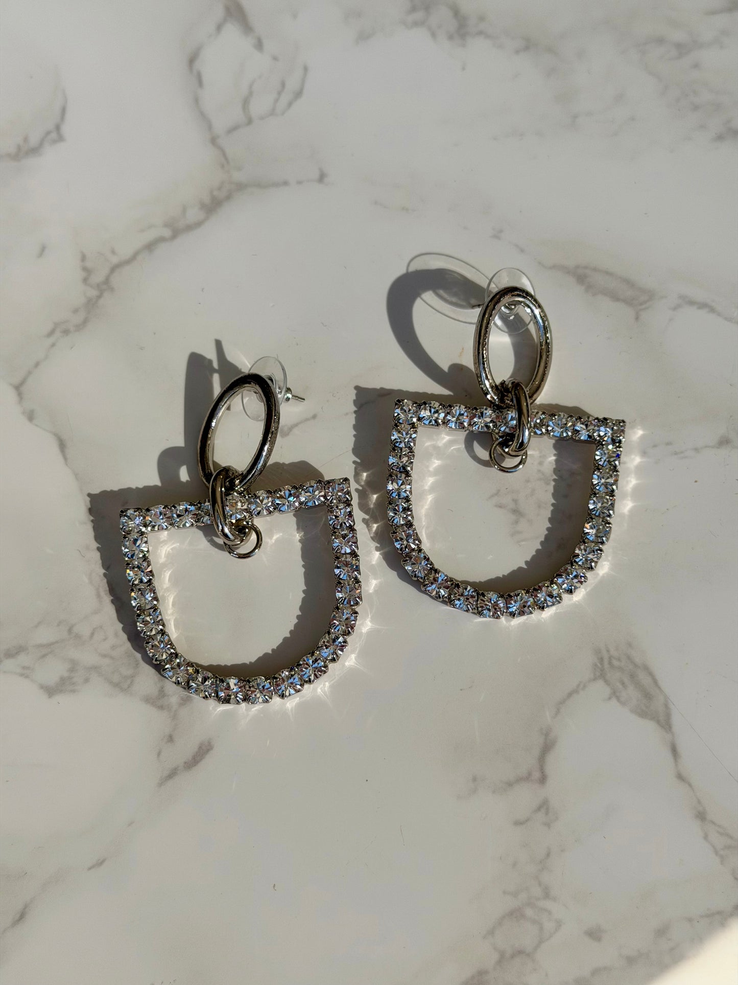 Horsebit and Rhinestone Earrings in Silver