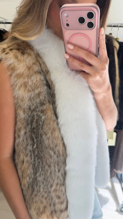#55 Vintage Lynx Fur Vest w/ Fox Tuxedo Size S/M